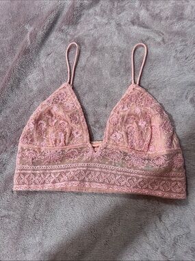 Free People Peach Lace Bralette - Soft Rose Crochet